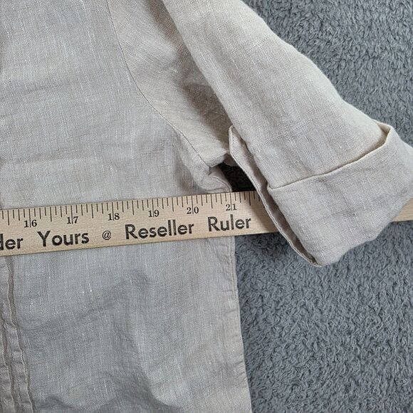 J. McLaughlin Women's Beige Linen Tunic Top Pleated Bodice Short Sleeve Size L - Picture 10 of 12